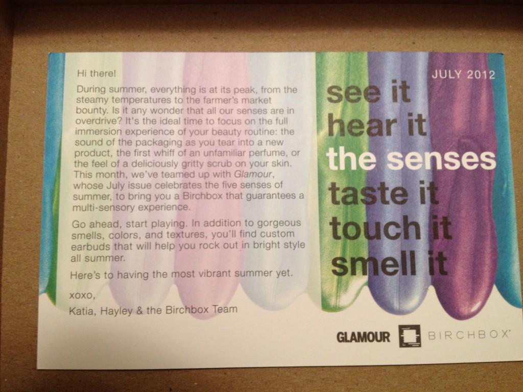 Birchbox July 2012 card side 2