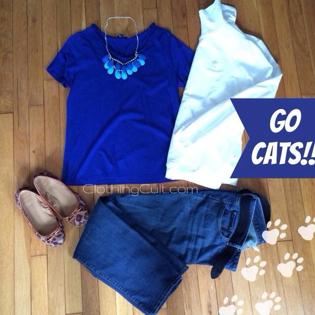 UK vs UofL gameday outfit blue and white #bbn #gocats #weareuk !!!