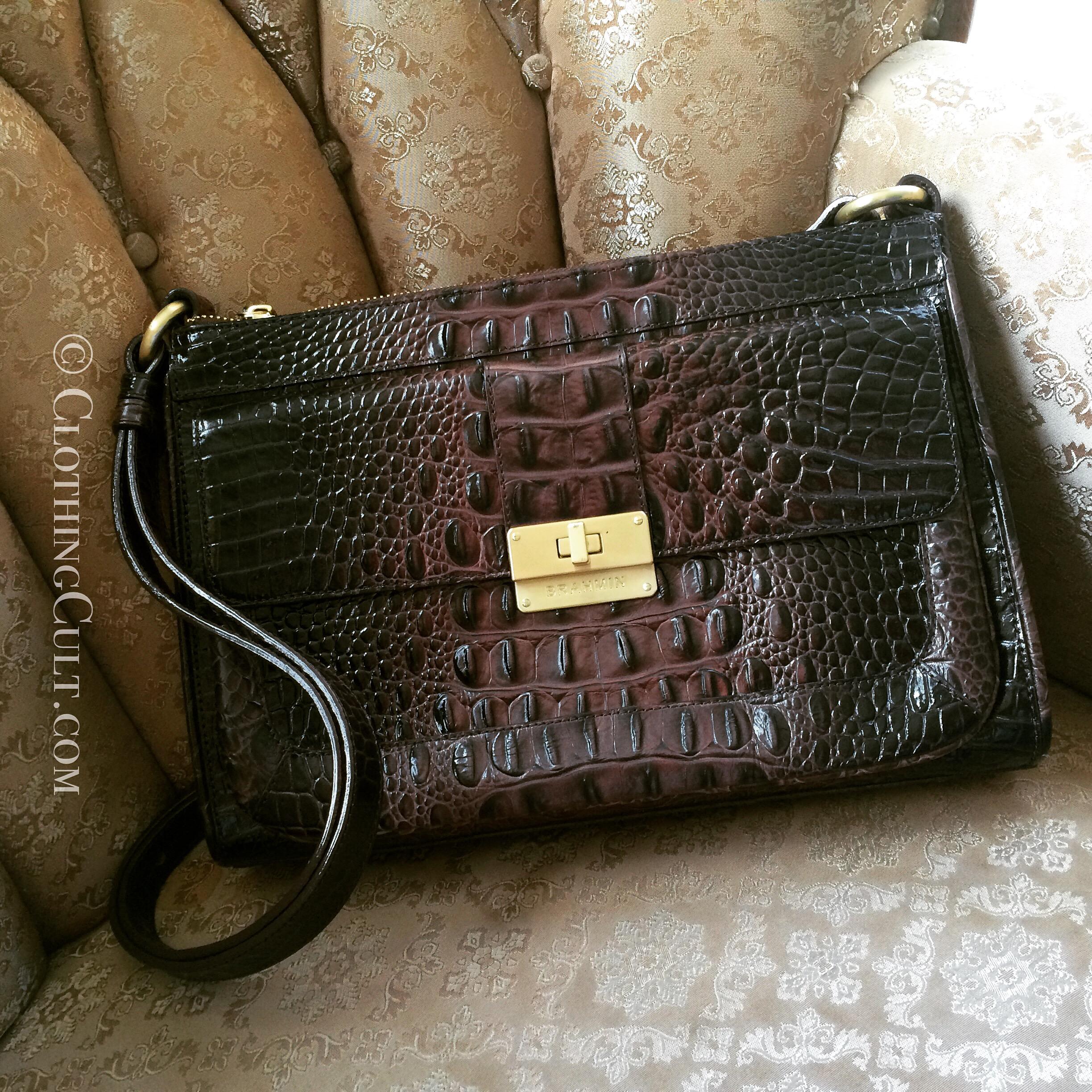 BRAHMIN ALLIGATOR PURSE (used) | Brown leather coach purse, Italian leather  purse, Alligator purse