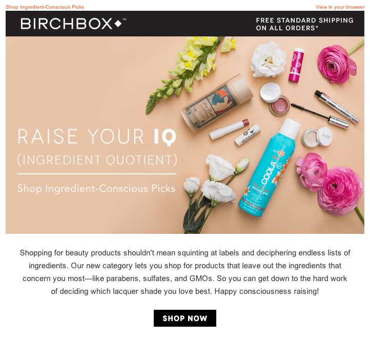 Healthy, Natural and BIRCHBOX ingredient conscious category