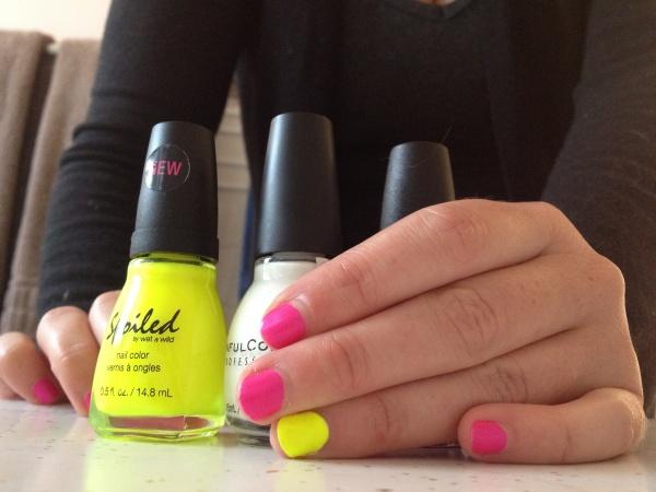 Neon Pink and Yellow mix n match nails