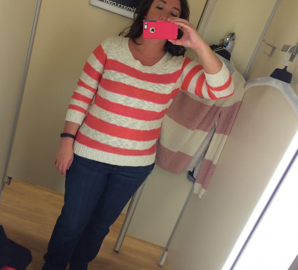 TJ Maxx Pink Rose striped sweater just me  • ClothingCult.com