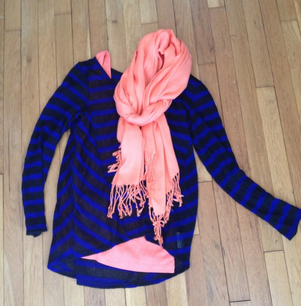 black and blue stripes with bright orange