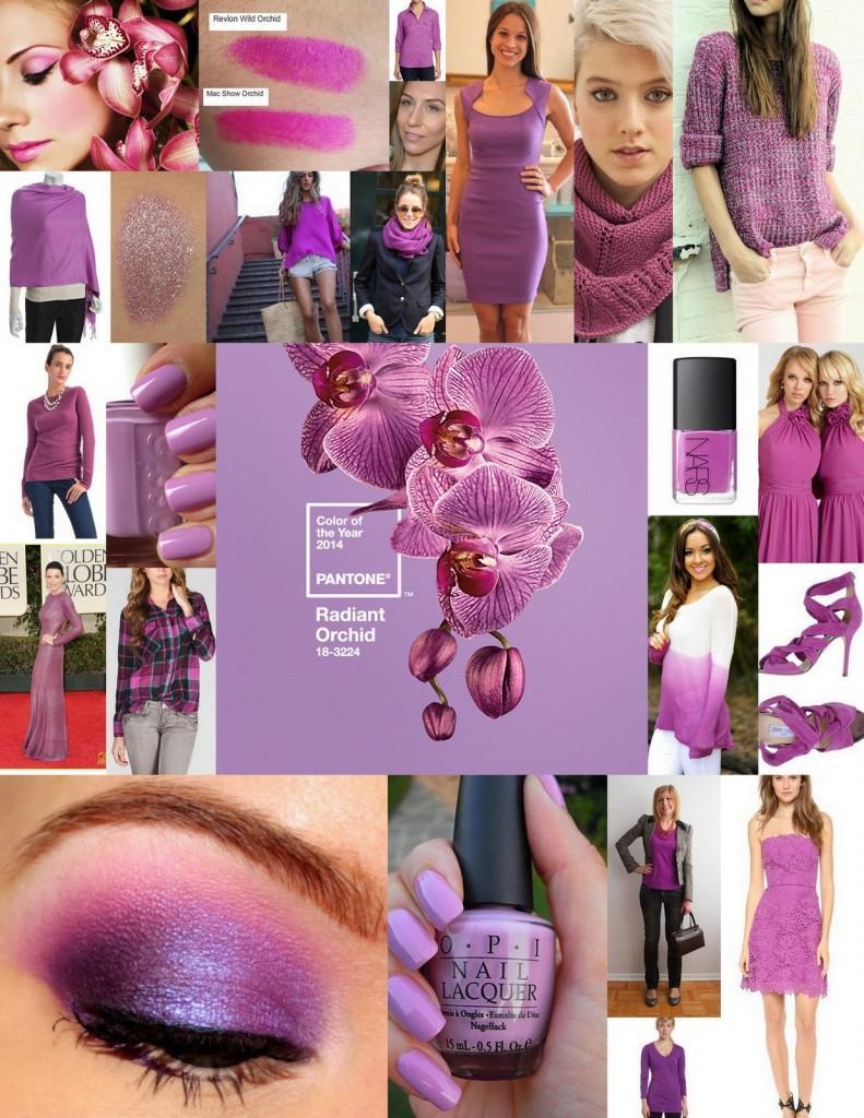 radiant orchid collage - sweaters dresses shirts shoes nails